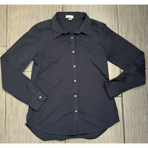 LL Bean Navy Blue Shrink Free Full Button Long Sleeve Shirt Women’s Size Small